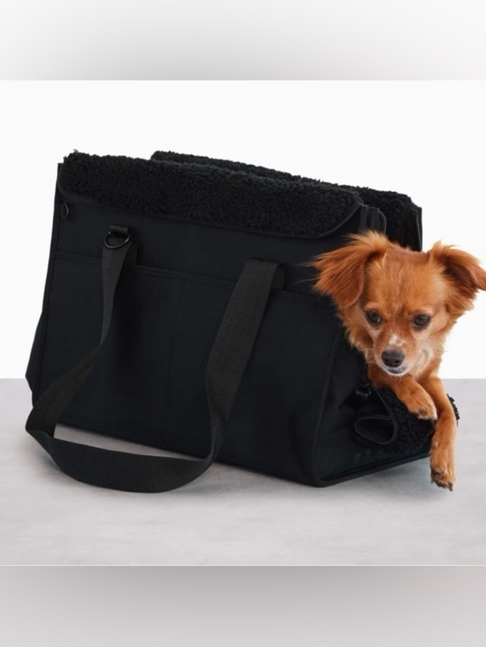BEIS the Pet Everyday Tote Black Sherpa-Trim Pet Carrier Tote